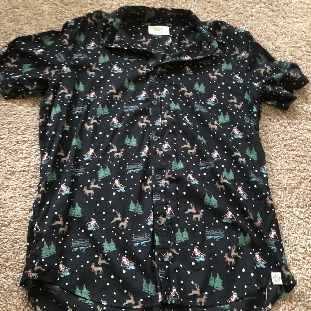 Christmas Santa and reindeer button up